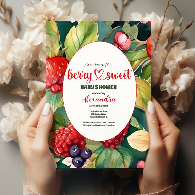 Invitation Aquarelle Baby shower d'été aux baies mixtes (Créateur téléchargé)
