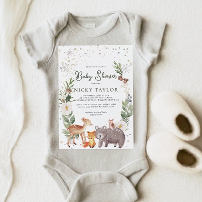 Invitation Aquarelle Baby shower d'hiver sur la neige animale (Créateur téléchargé)