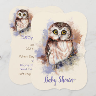 Invitation Aquarelle Baby shower d'oiseaux de chouette