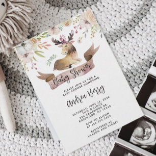 Invitation Aquarelle Baby shower d'orignaux des bois