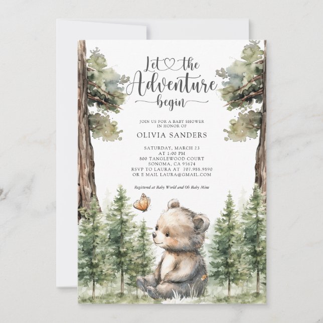 Invitation Aquarelle Baby shower d'ours de bois (Devant)