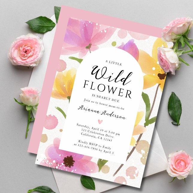 Invitation Aquarelle Baby shower d'une petite fille Fleur sau (Créateur téléchargé)
