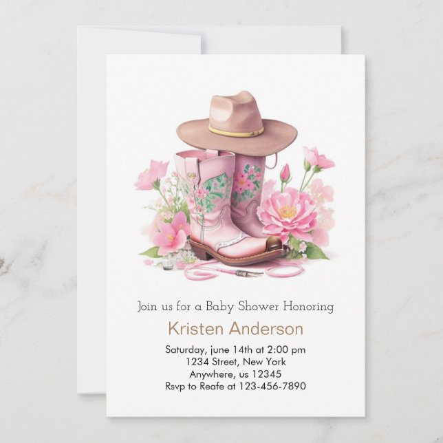 Invitation Aquarelle Baby shower fille (Devant)