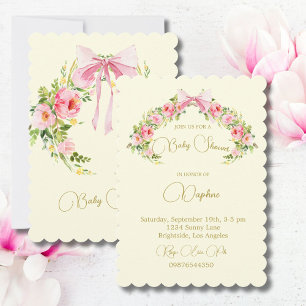 Invitation Aquarelle Baby shower floral citron-bow