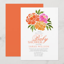Aquarelle Baby shower Floral rose chaud