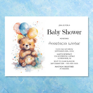 Invitation Aquarelle Baby shower Ours en Teddy