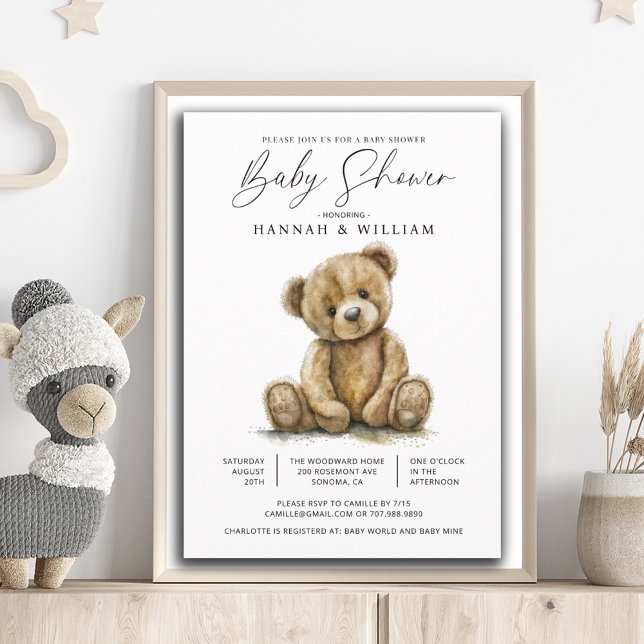 Invitation Aquarelle Baby shower Ours en Teddy (Créateur téléchargé)