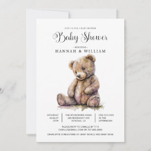 Invitation Aquarelle Baby shower Ours en Teddy