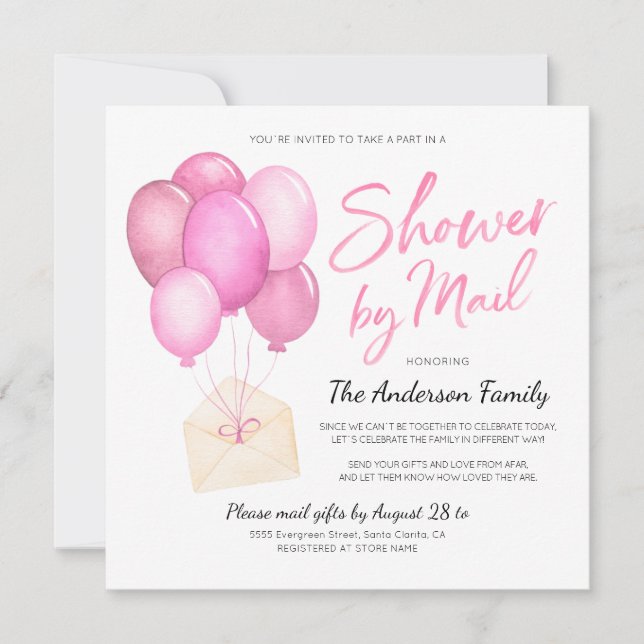 Invitation Aquarelle Baby shower par distance de courrier (Devant)