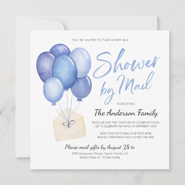 Invitation Aquarelle Baby shower par distance de courrier (Devant)
