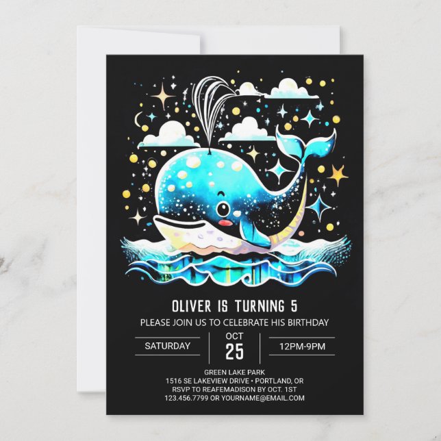 Invitation Aquarelle Baleine Océan Anniversaire (Devant)