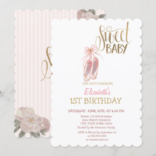Invitation Aquarelle Ballet Chaussures rayées Anniversaire
