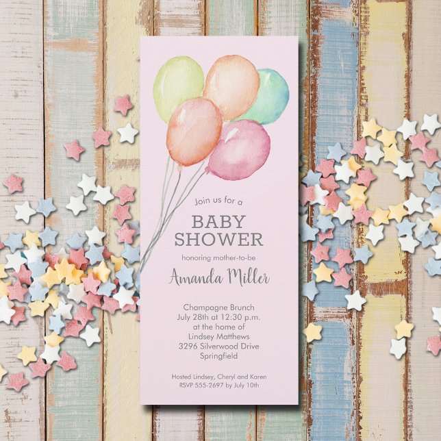 Invitation Aquarelle Ballons Baby shower fille (Watercolor balloons girl baby shower invitations, PRINTED and/or INSTANT DOWNLOAD)