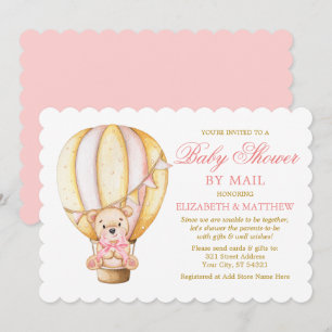 Invitation Aquarelle Balloon Ours Rose Or Douche par la poste