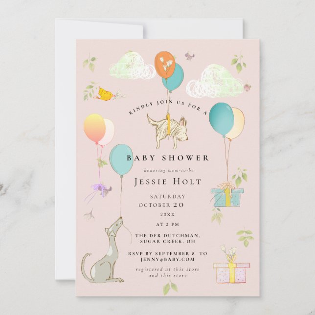 Invitation Aquarelle Ballotte Baby shower de chiot (Devant)