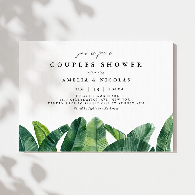 Invitation Aquarelle Banana Palm Feuille Couples Douche (Créateur téléchargé)