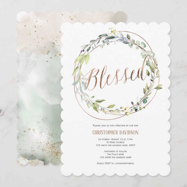 Invitation Aquarelle, baptême de Christening (Devant / Derrière)