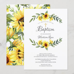 Invitation Aquarelle Baptême des tournesols jaunes