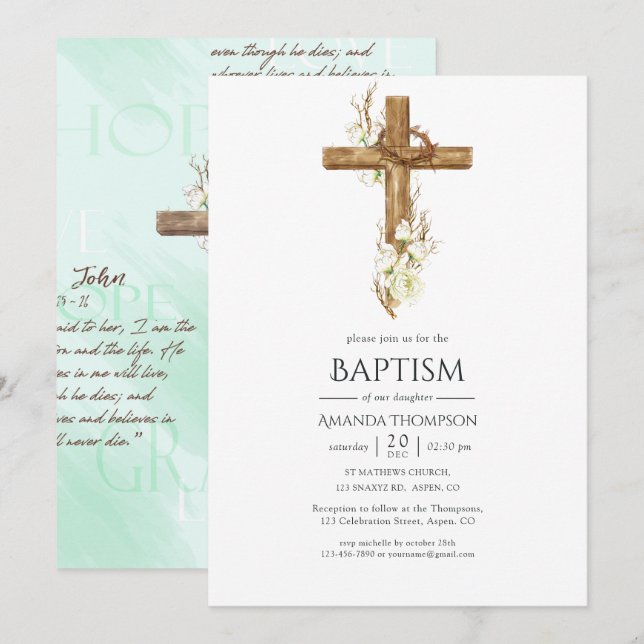 Invitation Aquarelle Baptême Floral/ Christening/ Dédication (Devant / Derrière)