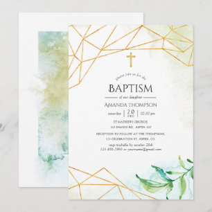 Invitation Aquarelle Baptême géométrique