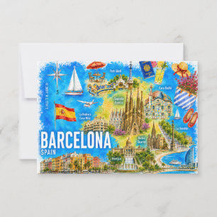 Invitation Aquarelle Barcelone Espagne Sagrada Monument