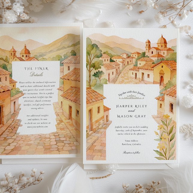 Invitation Aquarelle Barichara Colombie Mariage (Créateur téléchargé)