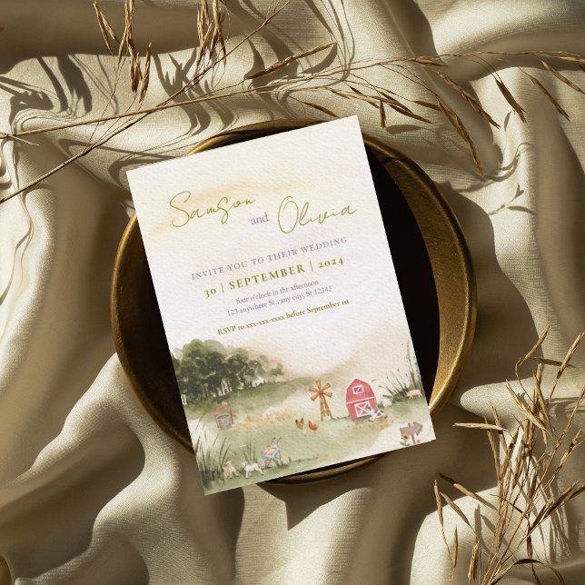 Invitation Aquarelle Barre d'illustration mariage de ferme (Créateur téléchargé)