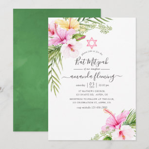 Invitation Aquarelle Bat mitzvah floral tropical