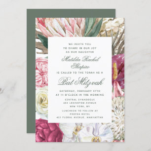 Invitation Aquarelle bat mitzvah Florale