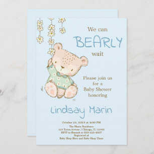 Invitation Aquarelle Bearly Wait Teddy Bear Garland Invitati