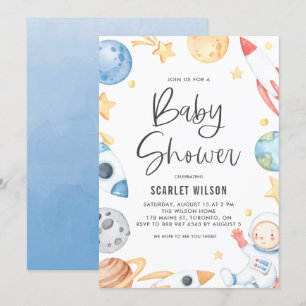 Invitation Aquarelle Bébé Astronaut Espace Baby shower à thèm