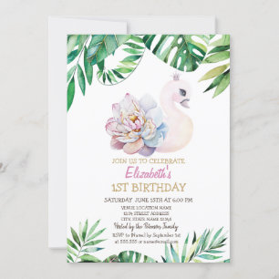 Invitation Aquarelle Bébé Swan, Feuille 1er anniversaire