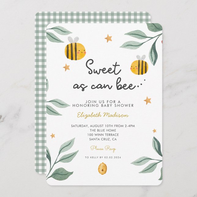 Invitation Aquarelle Bee Honey Baby shower sucré (Créateur téléchargé)