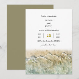 Invitation Aquarelle Beige Eté Mer Rive Plage Mariage