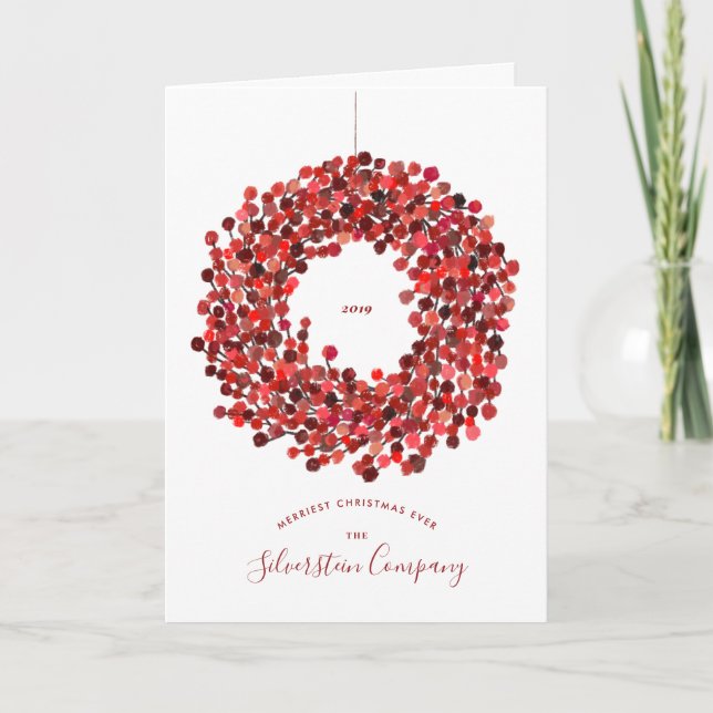 Invitation Aquarelle Berries Wreath Noël Fête Pliée (Devant)