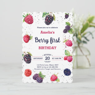 Invitation Aquarelle Berry Blackberry Raspberry Anniversaire