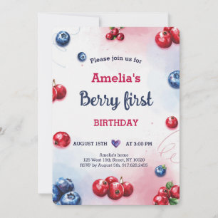 Invitation Aquarelle Berry Blueberry Raspberry Anniversaire