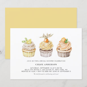 Invitation Aquarelle Berry et Citrus Cupcakes Fête des mariée