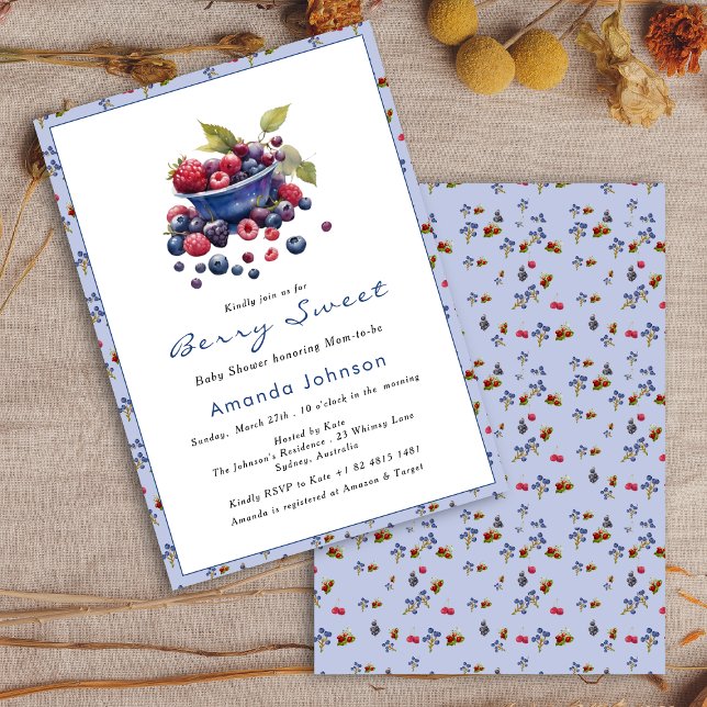 Invitation Aquarelle Berry Sweet Blueberries Baby shower (Créateur téléchargé)