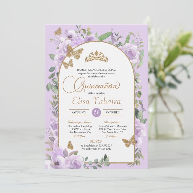 Invitation Aquarelle Beurre bleu clair Quinceañera (Debout devant)