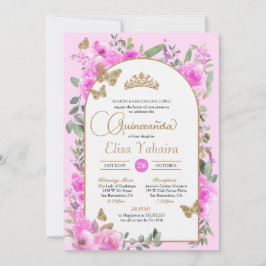 Invitation Aquarelle Beurre d'or rose chaud Quinceañera