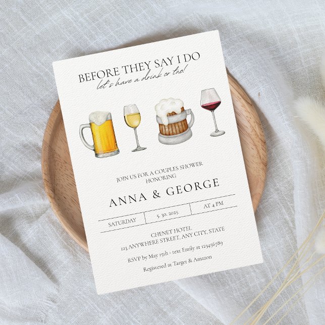 Invitation Aquarelle Bière Vin Brasserie Couples Douche (Bubbles & Brews Couples Shower Invitation)