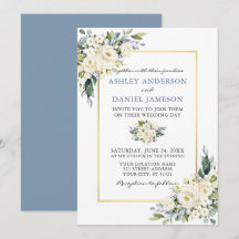 Aquarelle Blanc Floral Dusty Blue Mariage