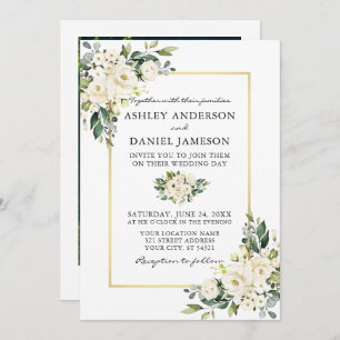 Invitation Aquarelle Blanc Floral Vert Mariage photo