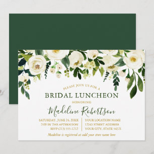 Invitation Aquarelle Blanc Floral Vert Or Bridal Déjeuner