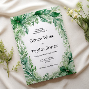Invitation Aquarelle blanc forêt vert ivoire Mariage floral