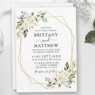 Invitation Aquarelle blanc ivoire Floral Geo Mariage