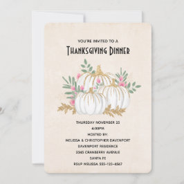 Invitation Aquarelle blanche et or Citrouille Thankesgiving