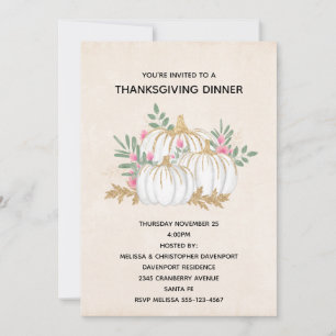 Invitation Aquarelle blanche et or Citrouilles Thanksgiving I