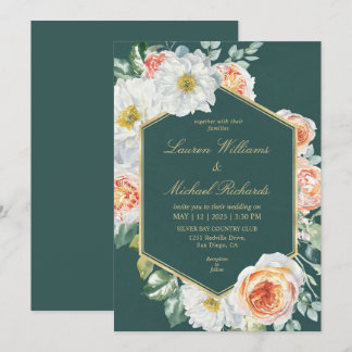 Invitation Aquarelle blanche foncée sur mesure Mariage floral